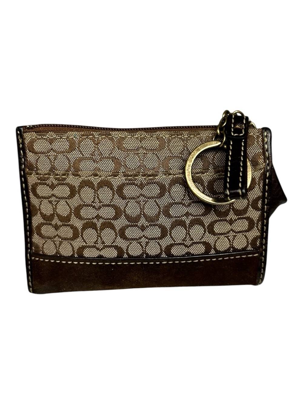 Vintage Coach Signature Jacquard Suede Zip Card Holder Pouch Bag Charm